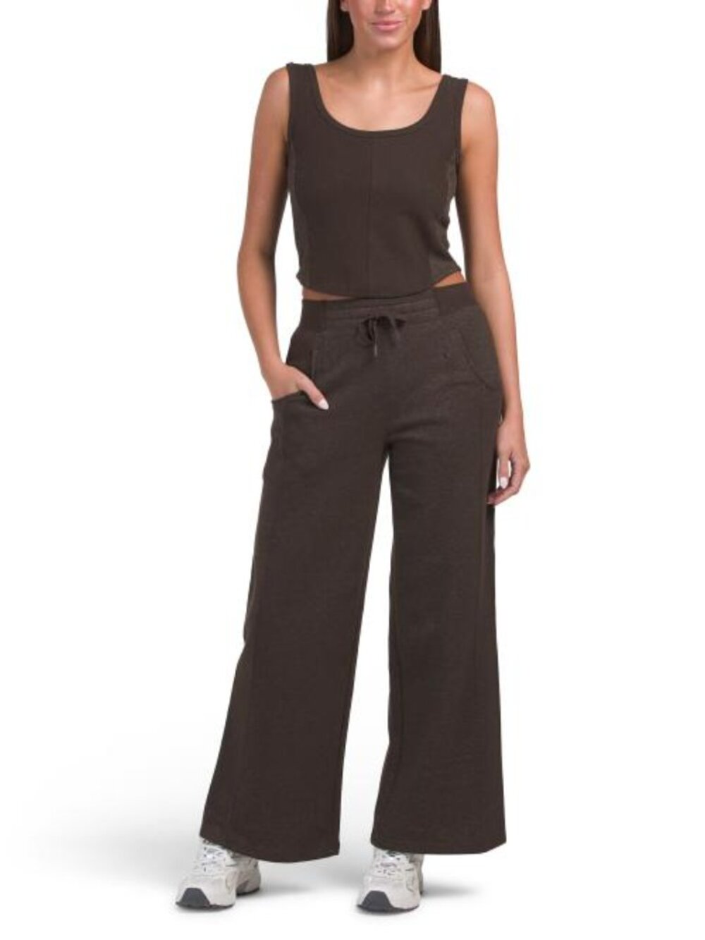 YOGALICIOUS 3pc Baby Fleece Hoodie Corset Tank Top And Wide Leg Pants Set - Picture 5 of 5